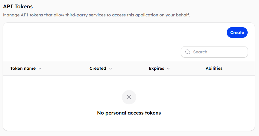API tokens section