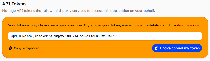 Copy API token section